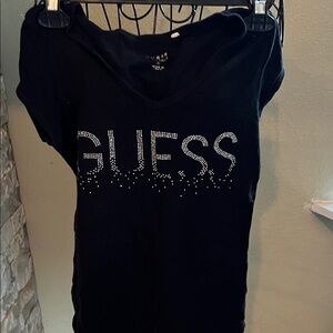 Guess Black Short Sleeve Tee with Rhinestone Detail